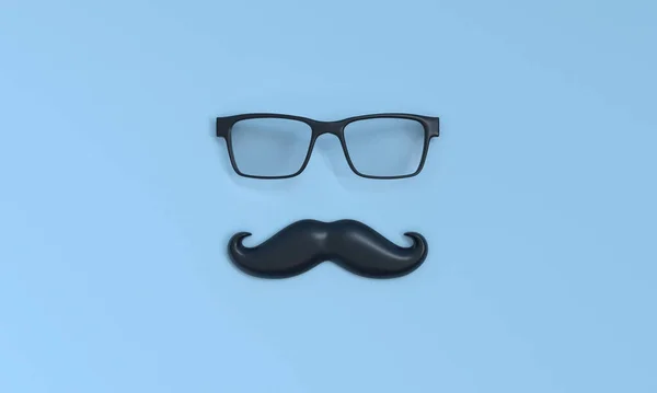 Szczęśliwego Dnia Ojca Wąsów Okularów Niebieskim Tle Renderowanie — Zdjęcie stockowe