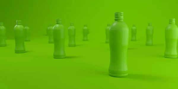 Vytváření Několika Plastových Lahví Zeleném Pozadí Studia Koncepce Recyklace Opětovného — Stock fotografie