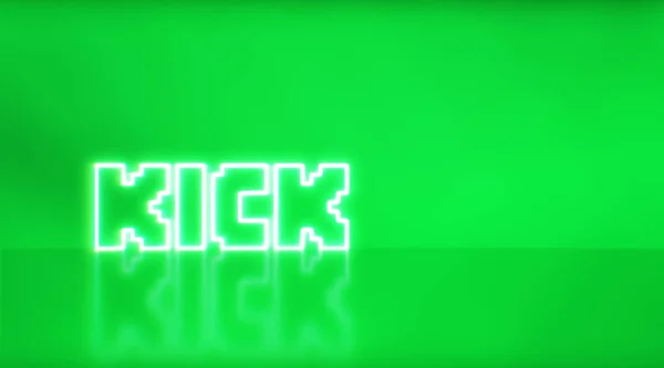 Kick Logo Néon Com Espaço Para Texto Gráficos Fundo Verde — Fotografia de Stock