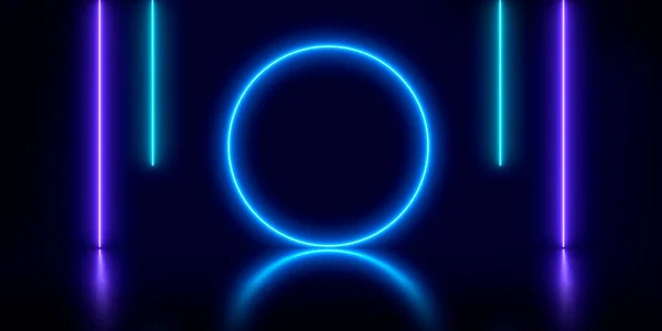 Neon Blå Rund Ram Bakgrund Cirkel Ring Form Tomt Utrymme — Stockfoto