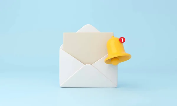 メールと通知ベルのアイコンをエンベロープします 新しいメール通知 新しい手紙やメッセージの通知 3Dレンダリング — ストック写真