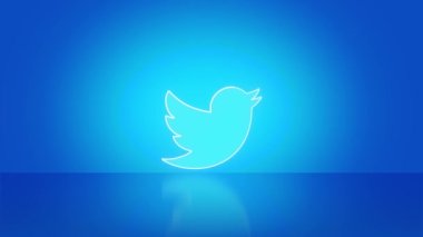 Madrid, İspanya - Temmuz 2023: Twitter logosu metin ve grafikler için alanı olan bir logo. Mavi arka plan. 4K video.