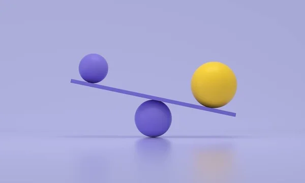 Unbalance Weight Two Spheres Seesaw Rendering — Stock Photo, Image