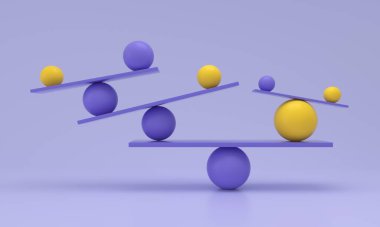 Çoklu problemlerin çözümü ve aralarındaki denge geometrik şekillerle temsil edilir. 3B görüntüleme.