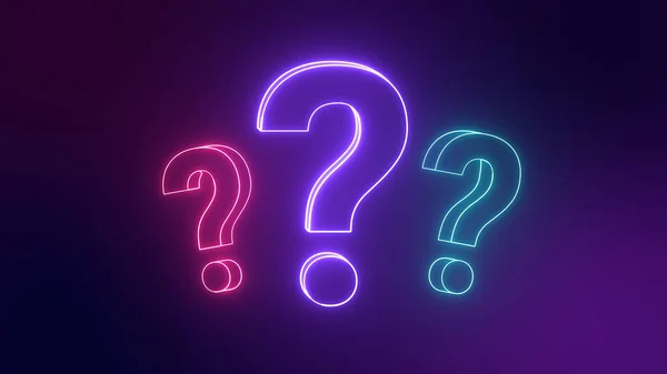 Three Neon Question Mark Icon Chat Support Service Faq Get — Stock Photo, Image