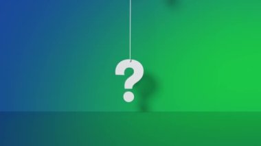 Soru işareti beyaz asılı. 4K Görüntü Canlandırması.