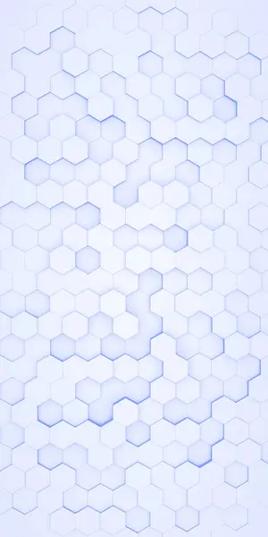 Hexagon white and blue tech background. 3d illustration. Vertical size.