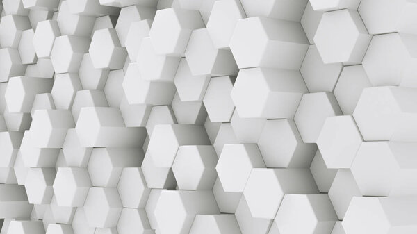 Hexagonal wall perspective, white background texture, tech or fashion concept. 3d rendering