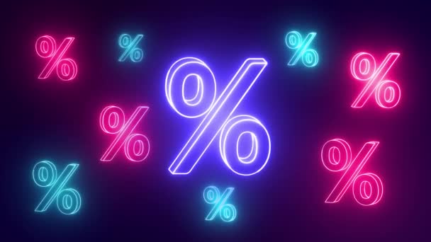 Neon Yüzde Işareti Ndirimli Fiyat Teklifi Online Alışveriş Satış Boyutlu — Stok video