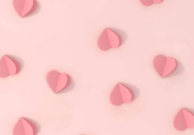Pembe arka planda 3 boyutlu kalp kalıbı. Kağıt kesiği Sevgililer Günü ya da Kadınlar Günü için tebrik kartı. 3B görüntüleme.