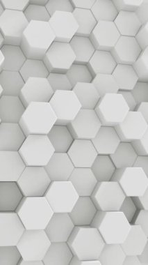 Beyaz Altıgen Arka plan. 3D fütüristik soyut bal peteği mozaik beyaz arka plan. 4K hareket videosu.