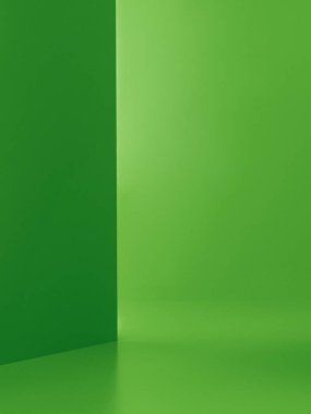 Çevresel sürdürülebilir dükkanlar için yeşil arka planda ürün sunumu için kapı ışığı. 3d oluşturma.