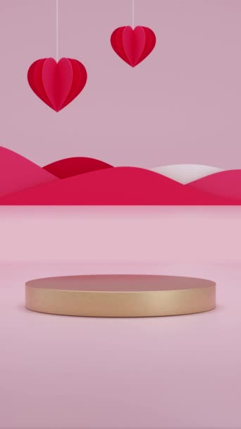 情人节的金光闪闪 背景是粉色的 运动纸杯心脏气球漂浮 4K视频 — 图库视频影像