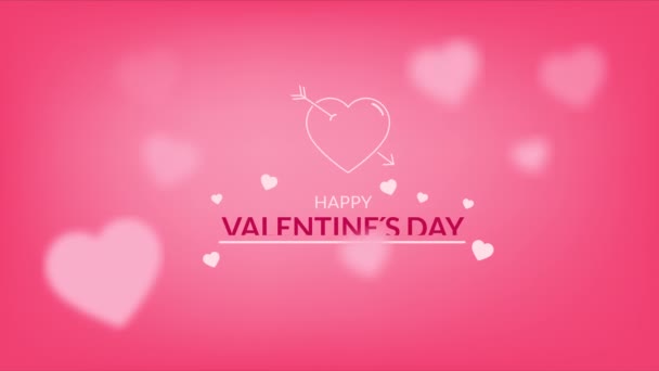 情人节快乐的文字与心脏周围的粉红色背景 4K动画视频 — 图库视频影像