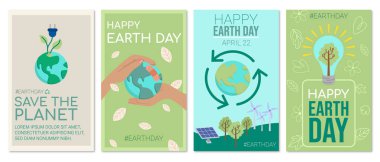 Dünya günü çizimi. Uluslararası Dünya Günü. Ekoloji ve çevre koruma. simgeler yenilenebilir enerjiler.