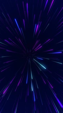 Dinamik ve canlı neon ışıkları mavi ve mor renkte çizgiler çiziyor, koyu bir arkaplana doğru yayılıyor..
