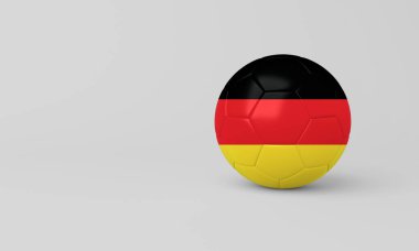 Almanya bayrağının beyaz arkaplanlı olduğu bir futbol topunun 3 boyutlu çizimi. Spor, ulusal gurur ve futbolla ilgili projeler için ideal.