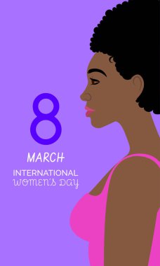 Illustration of a blonde woman in profile wearing a green shirt on a vibrant pink background, celebrating empowerment and International Womens Day, March. clipart