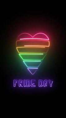 Titreyen neon kalp dinamik bir şekilde atıyor, lgbtq 'ın gurur renklerini yayıyor ve karanlık arka plana karşı sevgi, birlik ve eşitliği simgeliyor.