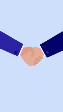 İş adamları mavi arka planda el sıkışıyor.