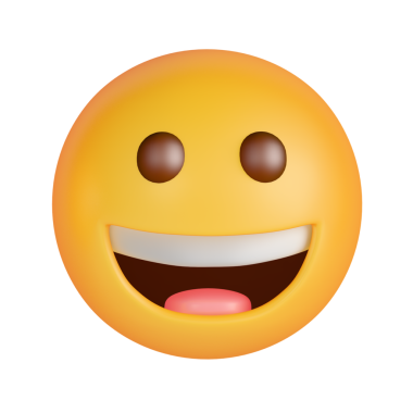 Mutluluk ve neşeyi ifade eden gülen bir emojinin şeffaf bir arkaplanda izole edilmiş hali.