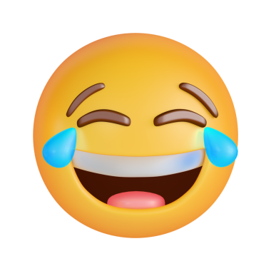 Yüzünden yaşlar süzülen sarı gülen emoji, şeffaf bir arkaplanda aşırı eğlendirici ve kahkaha iletiyor.