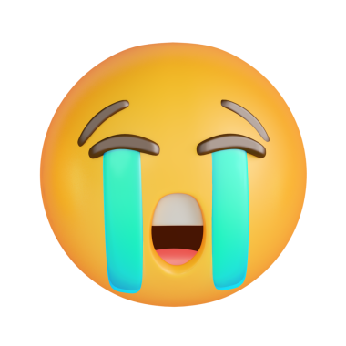 3D ağlayan yüz ifadesi, hüzün ve keder taşıyor, şeffaf bir arkaplanda izole edilmiş, dijital iletişim ve sosyal medya için mükemmel.