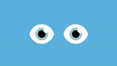 Yanıp sönen çizgi film gözleri mavi arka planda görme sağlığını, göz anatomisini ve tıbbi görselleştirmeyi gösteriyor.