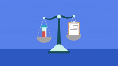 Laboratuvar test sonuçları pano ile dengelenerek tıbbi teşhisi ve sağlık kararlarını temsil eder.