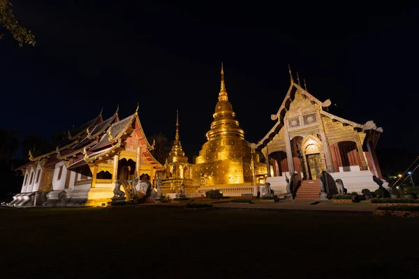 Wat Pra Sing Temple Night Destination Landmark Historical Temple Chiangmai Royaltyfria Stockbilder
