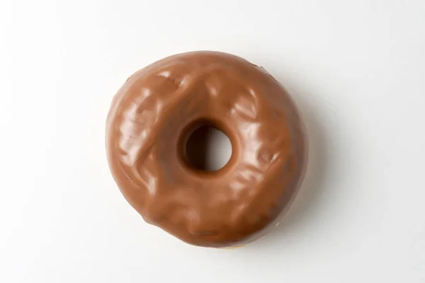 Donut Chocolate Fundo Branco Vista Superior — Fotografia de Stock