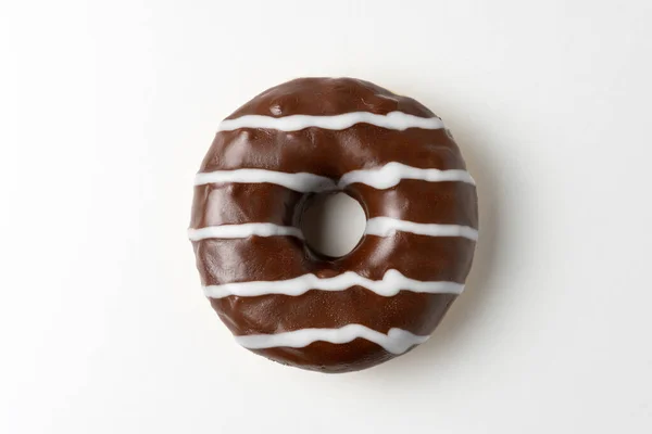 Donut Chocolate Fundo Branco Vista Superior — Fotografia de Stock