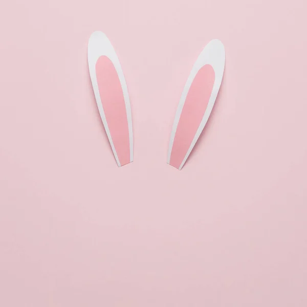 Rabbit Bunny Paper Ears Pink Background Minimal Easter Concept — Stock Photo, Image