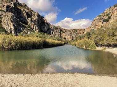 Ünlü Preveli palm beach adada Crete, Yunanistan