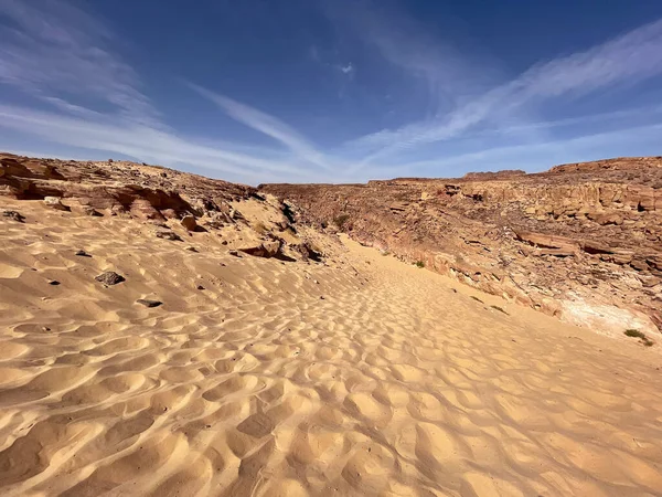 Beautiful landscape of desert with orange sand of Sinai peninsula, Egypt.