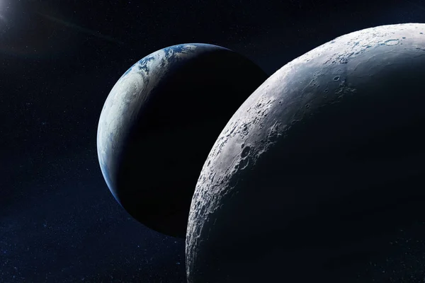 Вид Поверхности Луны Космоса Планетой Земля Лунный Свет Темном Глубоком — стоковое фото