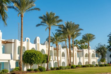 Beyaz binaları ve Mısır 'da dinlenme yeri olan bir otel..