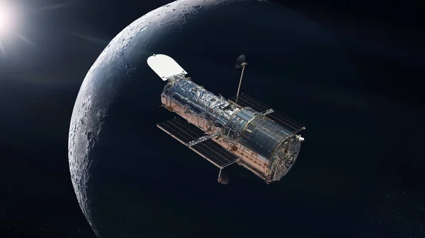 The Hubble space telescope on low-orbit of the Moon in outer space. Elements of this image furnished by NASA.
