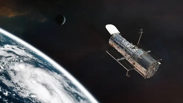The Hubble space telescope on orbit of Earth planet. Space observatory research. Elements of this image furnished by NASA.