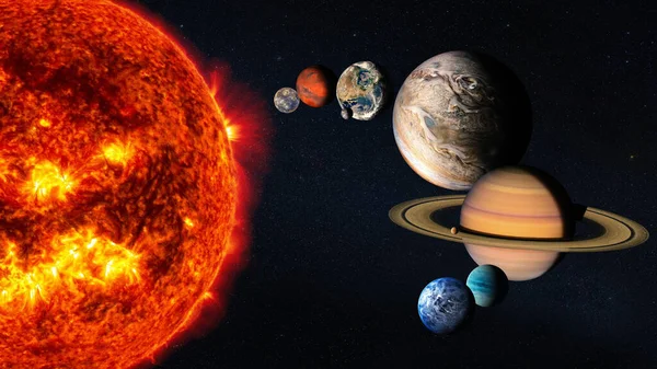 Solar system planets with Sun and stars. Elements of this image furnished by NASA.