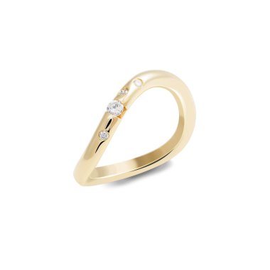 Beyaz arkaplanda elmaslarla izole edilmiş sarı altın yüzük.