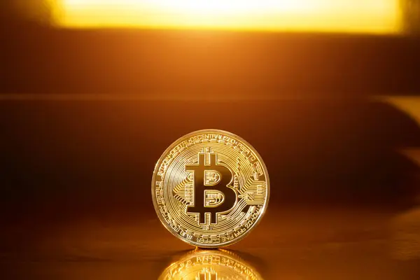 Bitcoin Criptomoneda Sobre Fondo Oscuro Moneda Futura Imagen de archivo