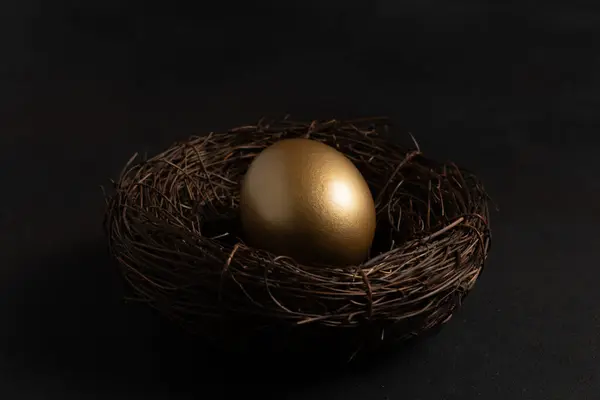Пасхальне Золоте Яйце Гнізді Чорному Тлі Мінімальна Концепція Стокове Фото