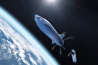 Yıldız gemisi Dünya yörüngesinde kalkıyor. Bu görüntünün elementleri NASA tarafından desteklenmektedir.