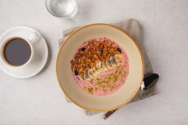 stock image Portion of gourmet granola breakfast with banana and berry yoghurt