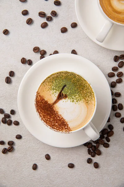 Top View Cup Cappuccino Coffee Tree Art — Stock Photo, Image