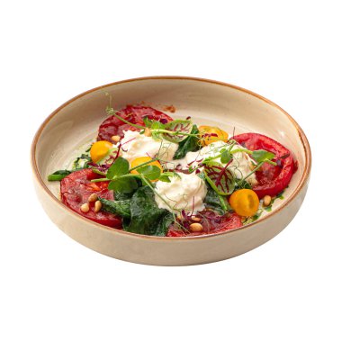 Izgara domates ve stracciatella peyniri.