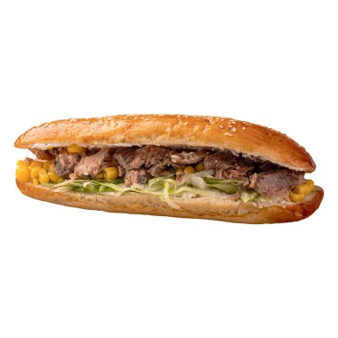 Isolated tuna baguette sanwich with corn