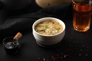 Top view on portion of chinese shi hu soup
