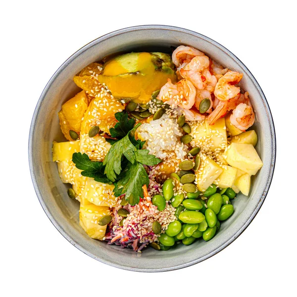 Porción Camarón Gourmet Poke Bowl Con Verduras — Foto de Stock
